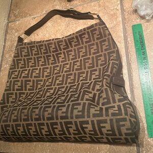 Fendi ZUCCA LARGE Hobo in Tobacco Tan and Black Logo Tote.
